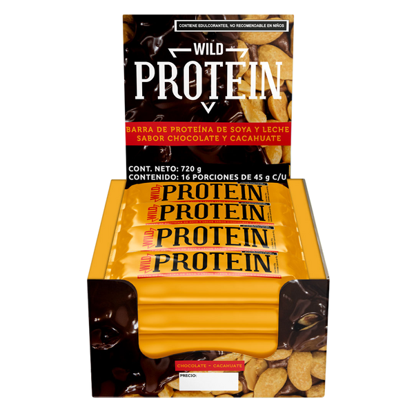 Wild Protein Barra de Proteína 45gr Chocolate y Cacahuate c/16 pz