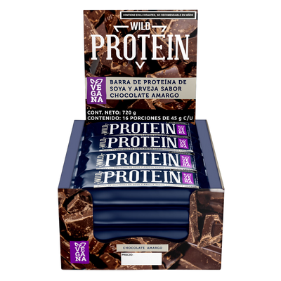 Wild Protein Barra de Proteína 45gr Chocolate Amargo c/16 pz