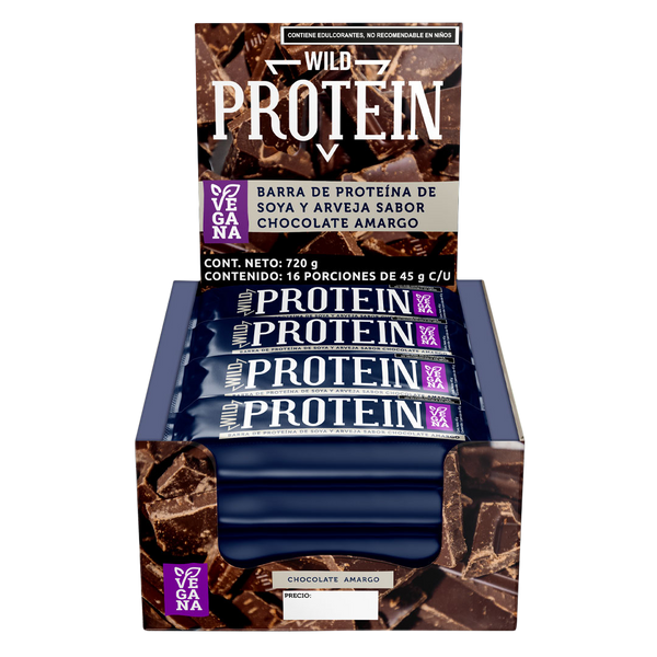 Wild Protein Barra de Proteína 45gr Chocolate Amargo c/16 pz